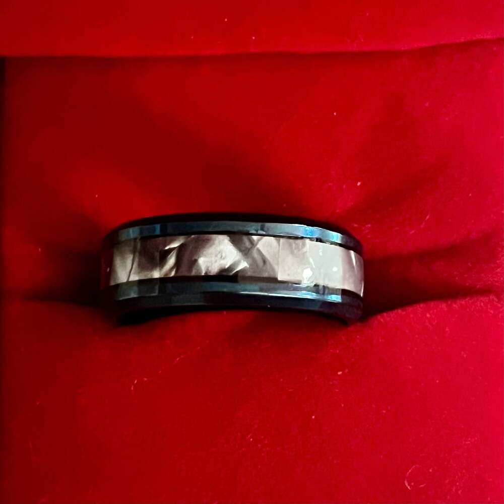 Tungsten Black Ion Plated Damascus Steel Ring 6mm Band Size 11